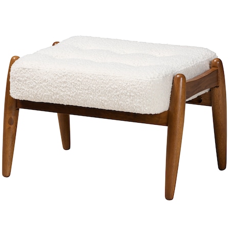 Baxton Studio Jeanine Japandi Cream Boucle Fabric and Walnut Brown Finished Rubberwood Ottoman Footstool 228-12965-ZORO